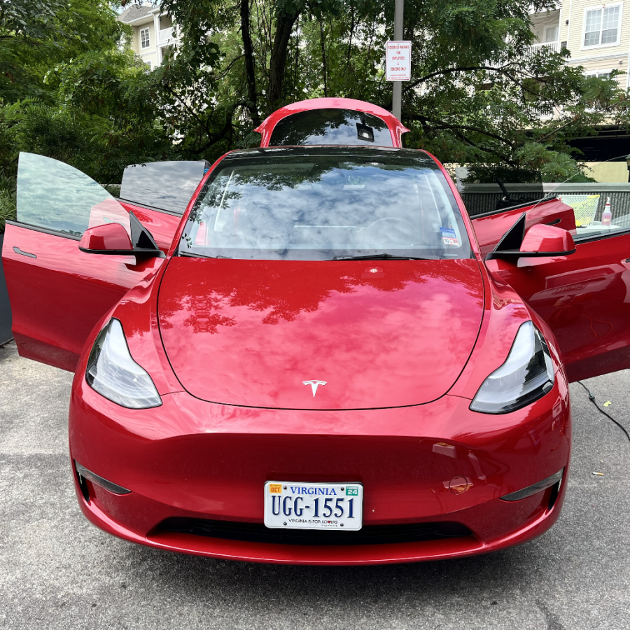 tesla doors open red detail